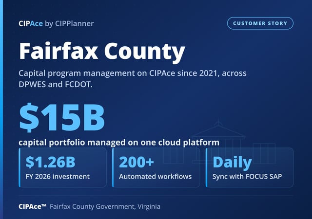 CIPAce CPMIS dashboard for the Fairfax County capital program