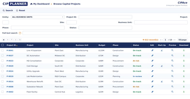 CIPAce owner-side capital portfolio across distributed facilities